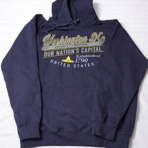 Gildan Navy Washington DC Graphic Hoodie with Yellow Print